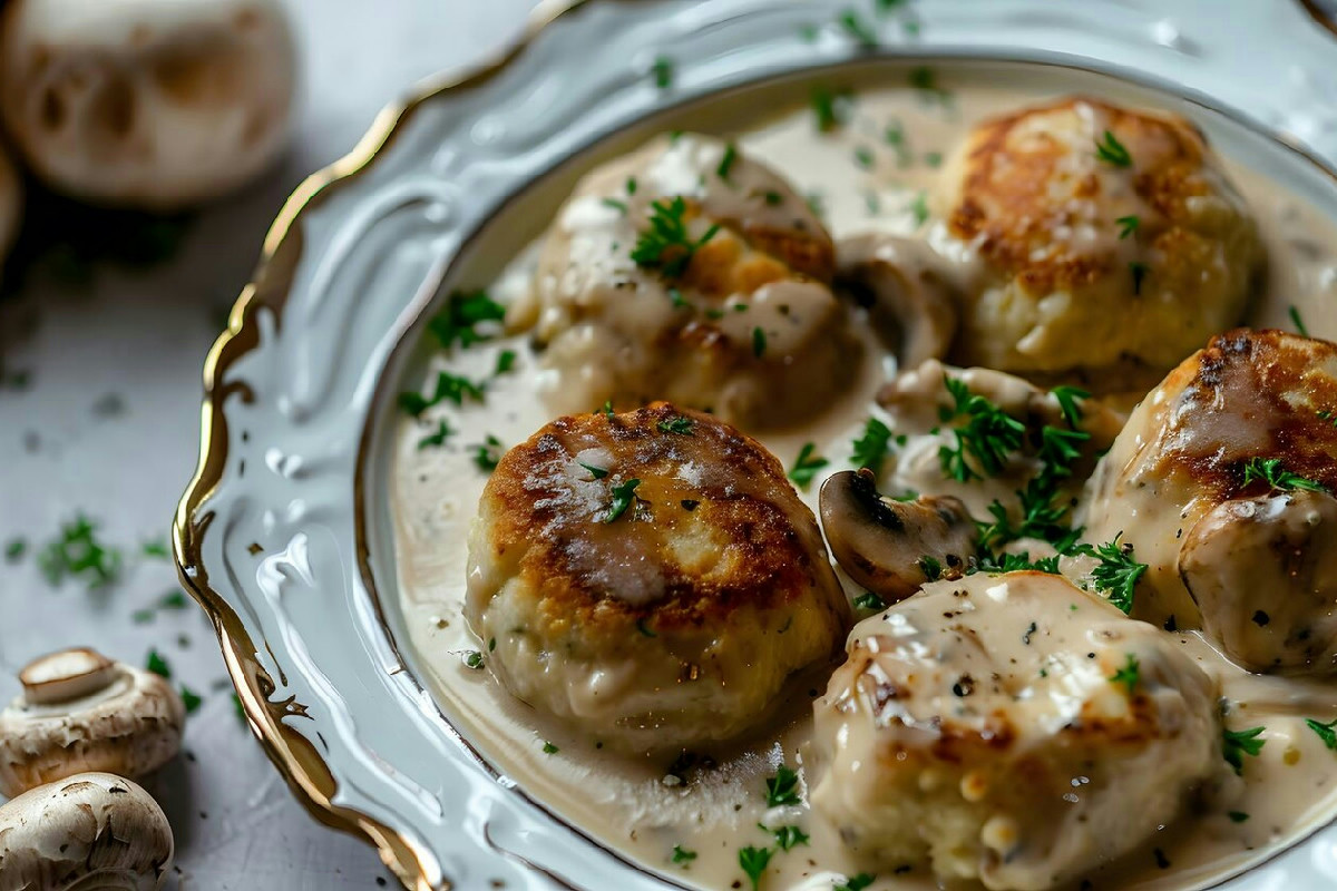 Polpette di pollo morbide con salsa ai funghi: un piatto cremoso e ricco di sapore